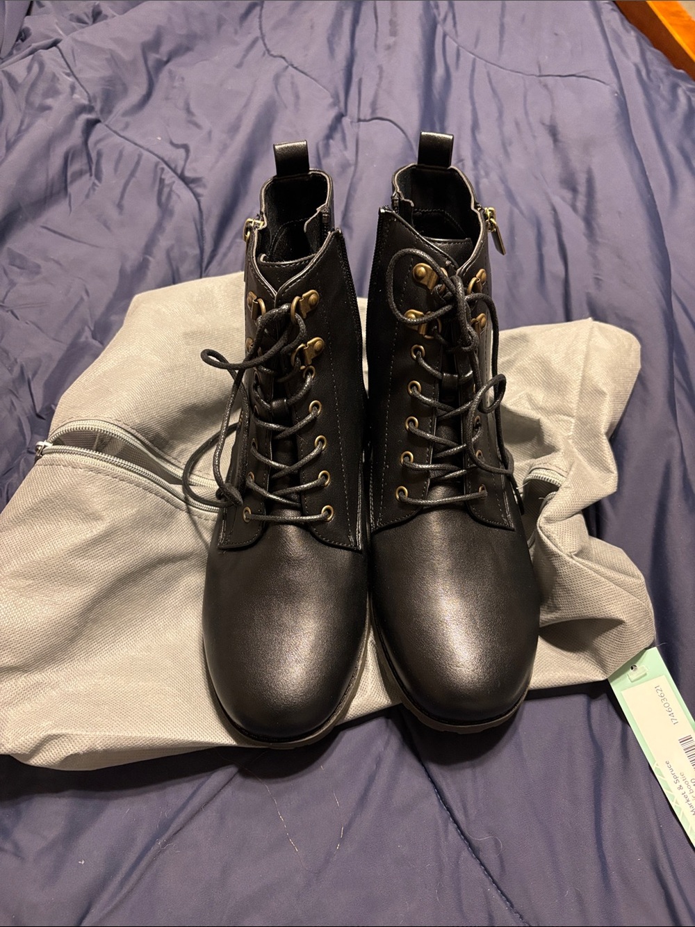 Market & Spruce Black Lace-Up Ankle Booties with Metallic Eyelets